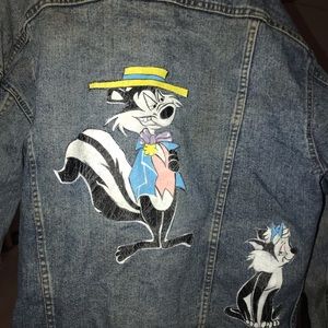 Levi’s Jean Jacket Mens XL “Pepe Le Pew & Penelope Painting” Button Down